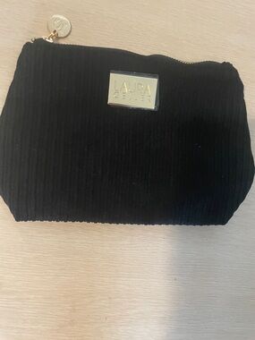 Laura Geller Black Corduroy Cosmetic Case with Gold Hardware